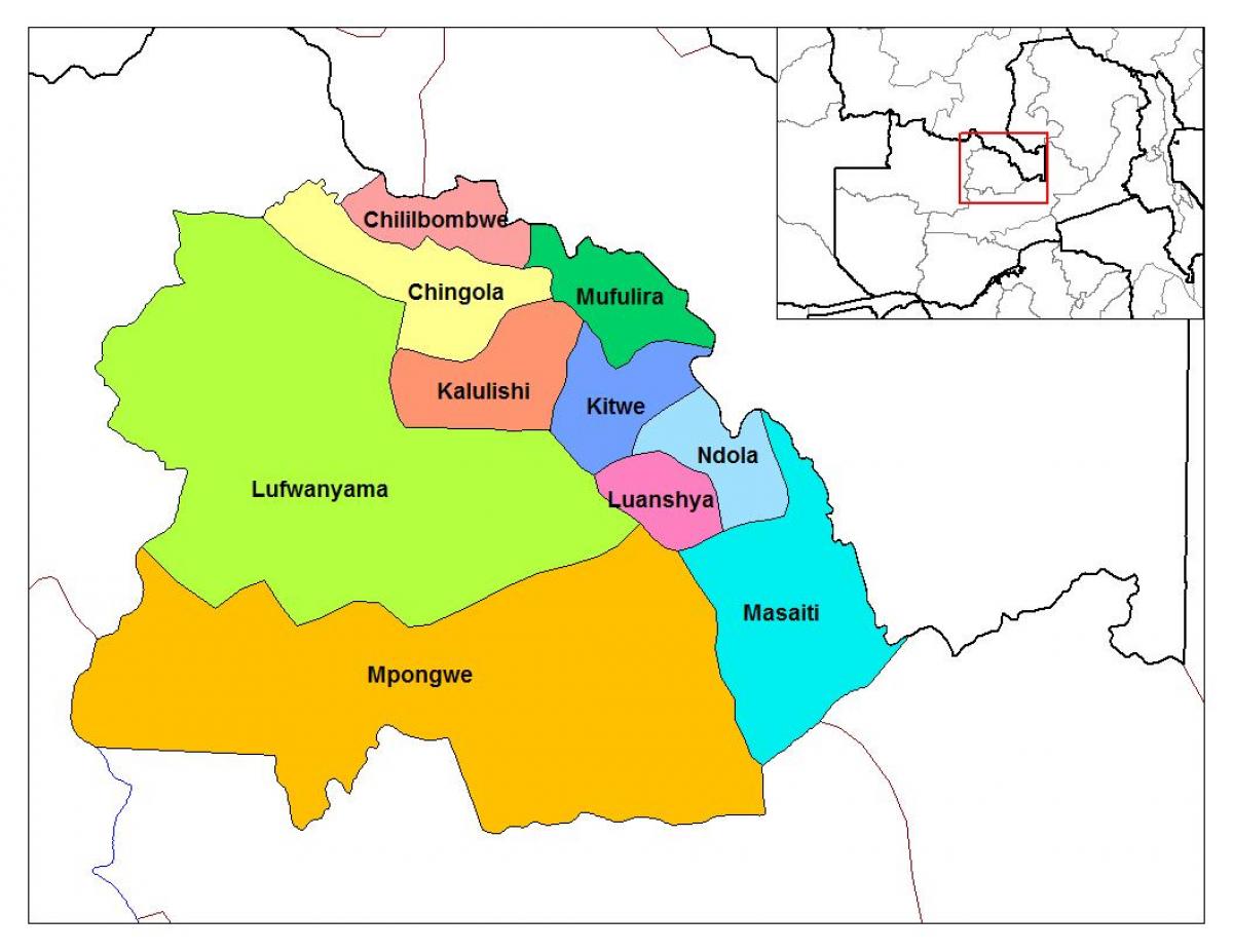 kaart copperbelt provintsi Sambia