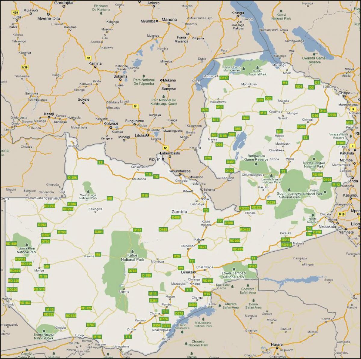 Kaart üksikasjalikud Sambia