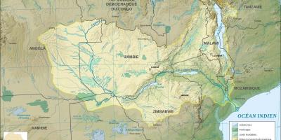 Kaart, Sambia, mis näitab jõgede ja järvede